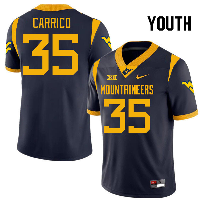 Youth #35 Reid Carrico West Virginia Mountaineers College 2024 New Uniforms Football Jerseys Stitche